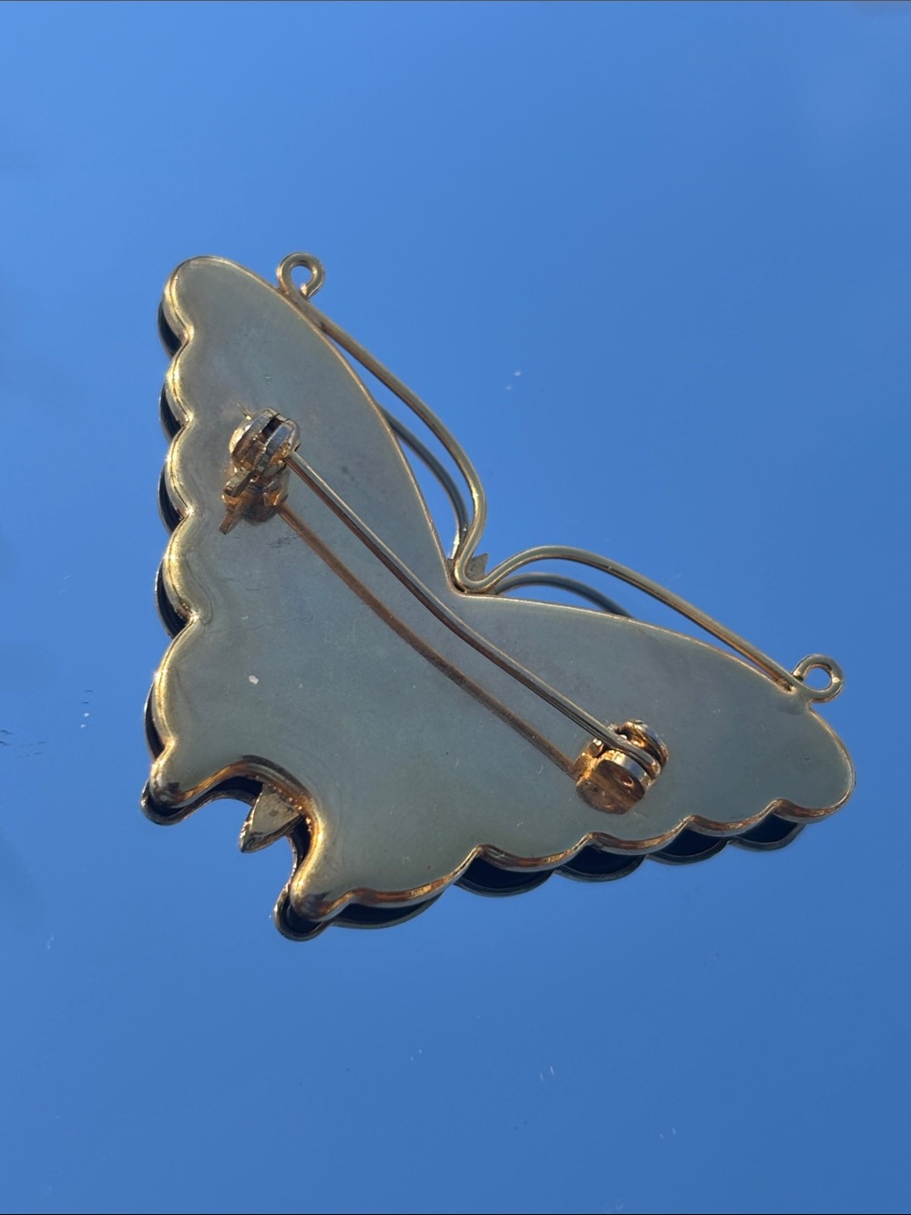 Vintage Japanese Damascene Butterfly Brooch Black & Gold-Tone - Picture 2 of 5